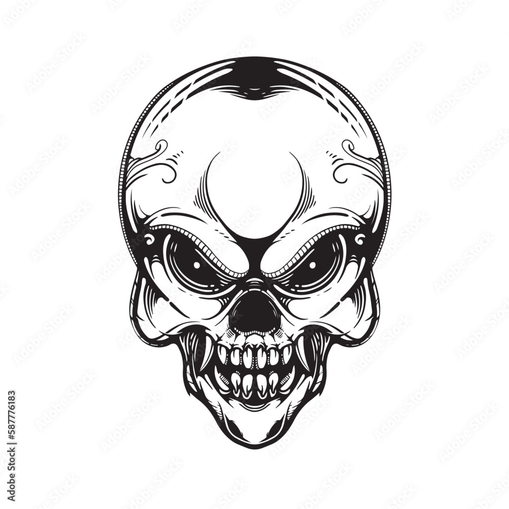 Fototapeta premium black and white skull tattoo artwork illustraiton