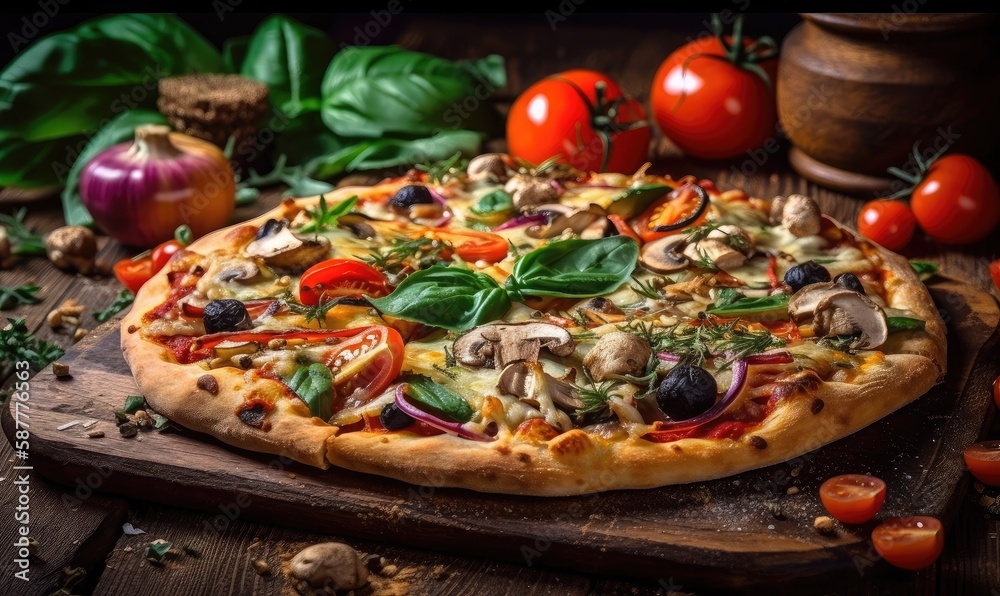 Organic pizza with vegetables and cheese, generative AI