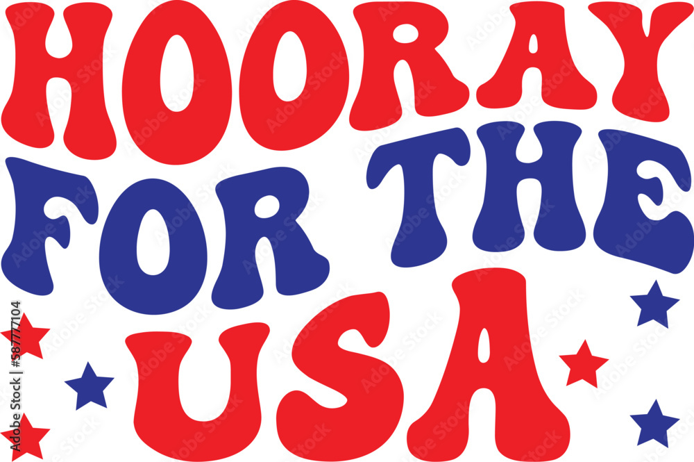 Hooray For The USA Svg, 4th Of July Retro SVG, Fourth Of July Wavy  SVG