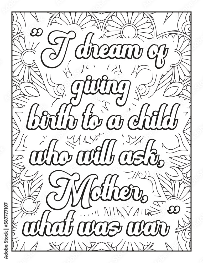 Mother Quotes, Mothers day, Quotes coloring Book pages. Hand drawn with black and white lines. Doodles art for Mother's day or greeting card. Coloring for adults and kids.