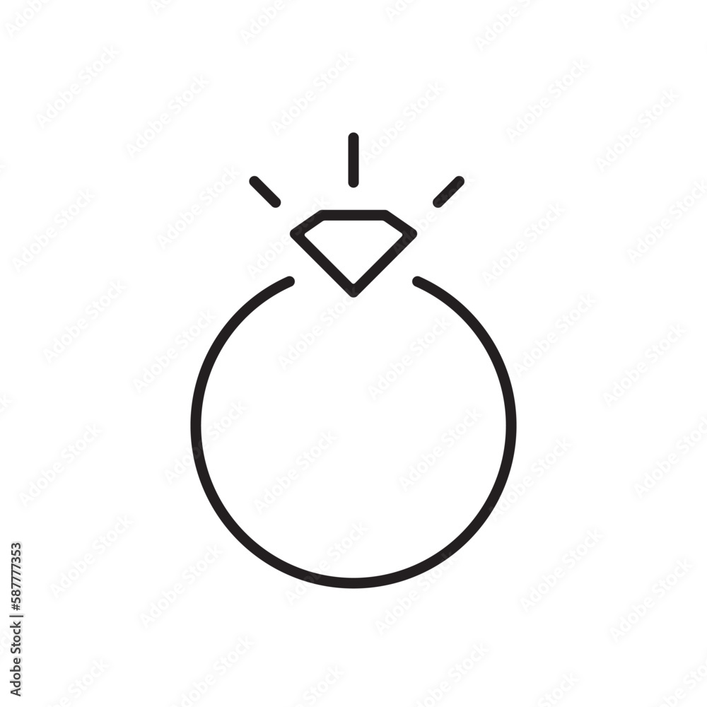 Ring vector icon. Ring with diamond flat sign design. Wedding ring symbol pictogram. UX UI icon