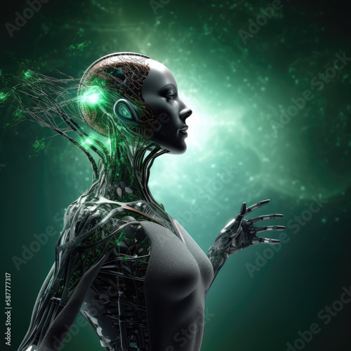Green cyborg, AI generated