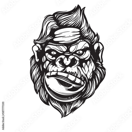 black and white ape tattoo artwork illustration
