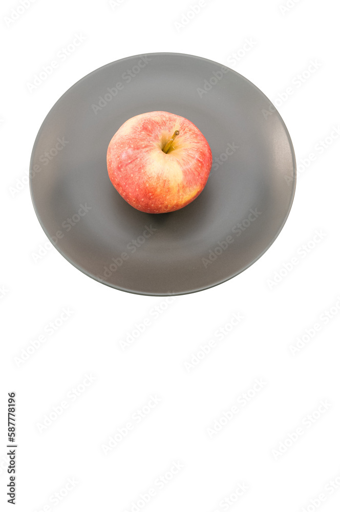 immagine con mela rossa da agricoltura biologica su piatto grigio scuro e sfondo trasparente immagine con mela rossa da agricoltura biologica su piatto grigio scuro e sfondo trasparente