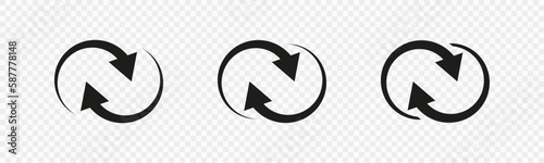 Cyclic rotation icon set. Reiteration or renewal symbol. Recycling sign on transparent background. Vector illustration.