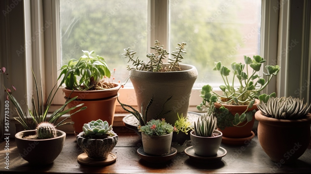 pots on the windowsill generative ai