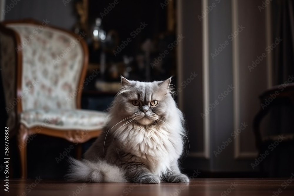 A fluffy Persian cat in a luxurious and large apartment, its luxurious fur and expressive face create a warm and inviting scene, emphasizing the cat's elegance and beauty, generative ai. A fluffy Persian cat in a luxurious and large apartment, its luxurious fur and expressive face create a warm and inviting scene, emphasizing the cat's elegance and beauty, generative ai.