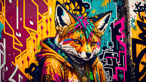 A beautiful fox in a graffiti style, street-art - Generated by Generative AI