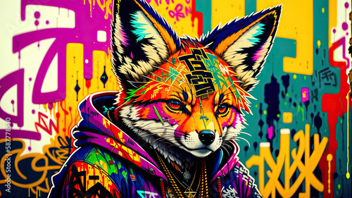 A beautiful fox in a graffiti style, street-art - Generated by Generative AI