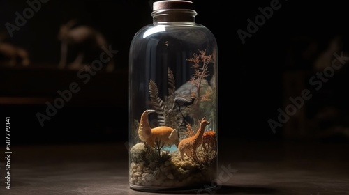 Dreamscape in a Jar with a Stunningly Detailed Nature Scene with Vibrant Animals Generated by AI