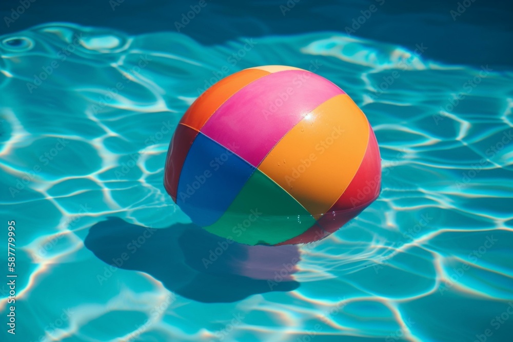  multicolored beach ball in a swimming pool Generative AI