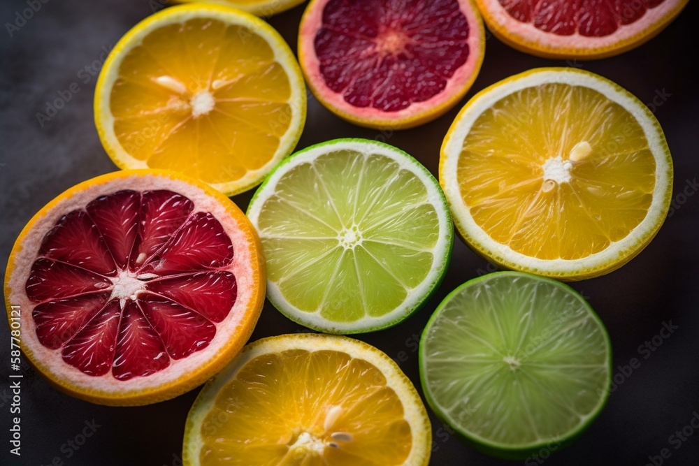 sliced promegranate, lime, lemon Generative AI sliced promegranate, lime, lemon Generative AI