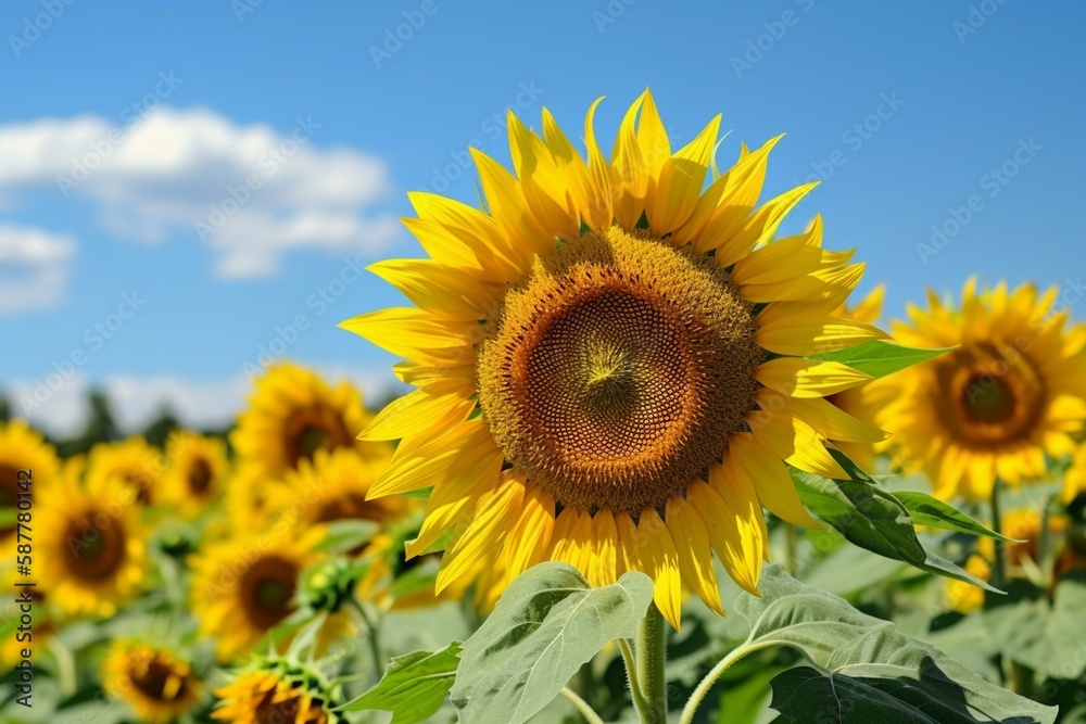  sunflowers, blue sky, summer Generative AI