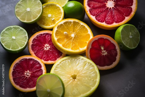  sliced promegranate  lime  lemon Generative AI