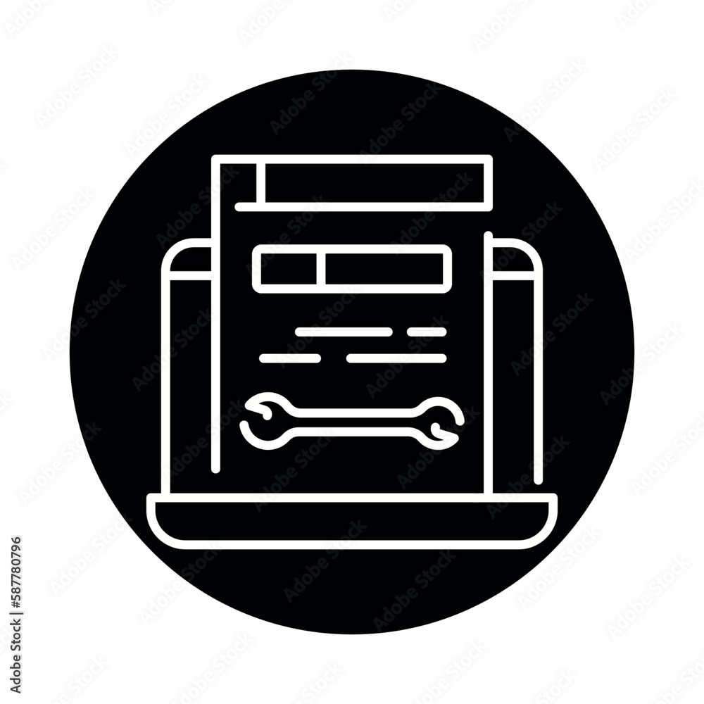 Fixing problem black line icon. Web site on laptop. Fixing problem black line icon. Web site on laptop.