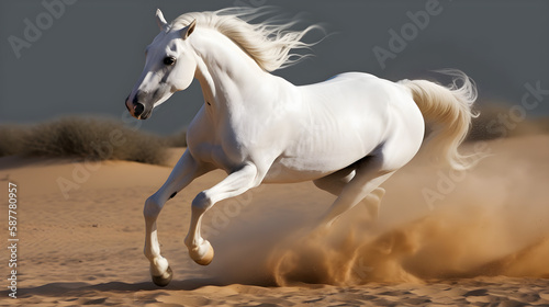 white horse runs gallop