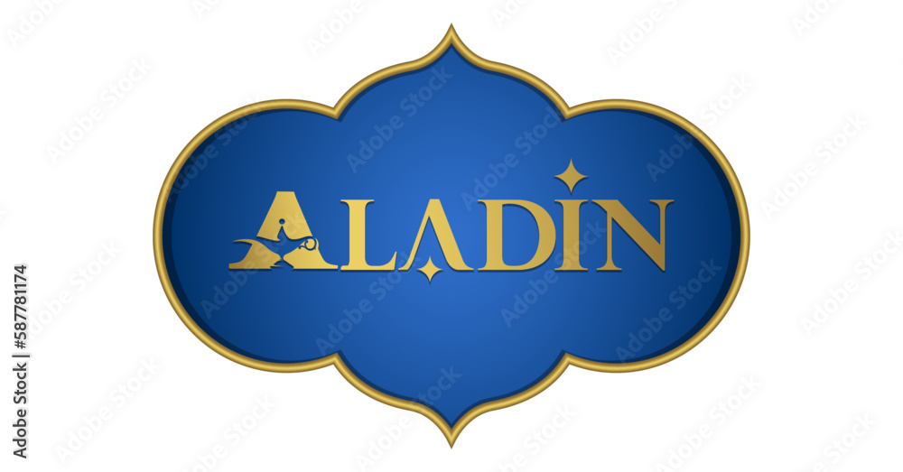 Aladdin typography. Letter A logo with the Aladdin's magic lamp. Negative space artwork.