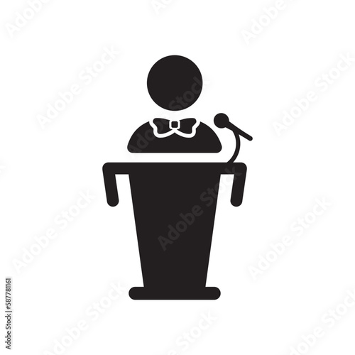 Speaker vector icon. Podium speech sign. Conference presentation speech icon. Tribune orator speech sign. Audience spokesman symbol. Politician pictogram. UX UI icon