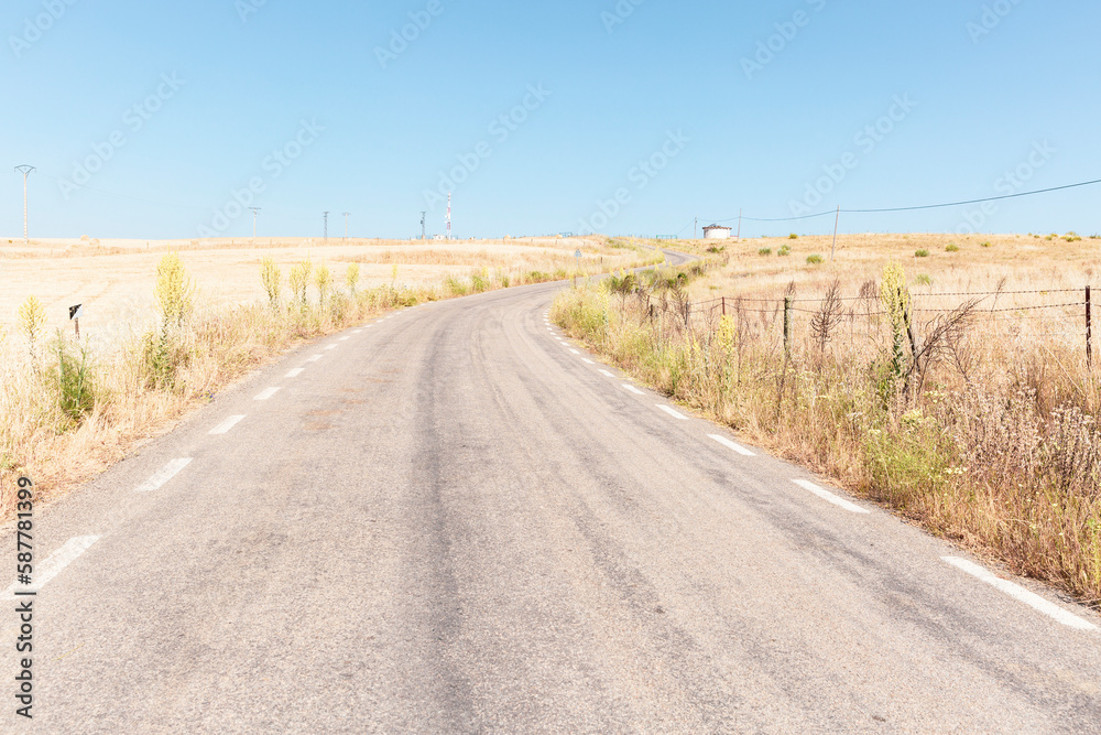 Camino Torres - a secondary paved road leaving Gallegos de Argañán, province of Salamanca, Castile and Leon, Spain