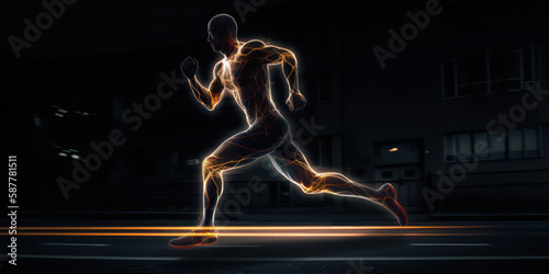 Night Running man in a quick motion. Be Active background wallpaper. Generative AI