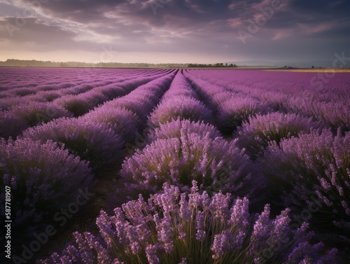 Lavender field at sunset in Provence, France.