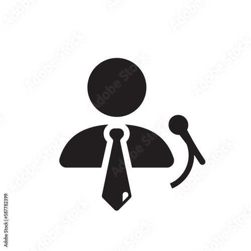 Speaker vector icon. Podium speech sign. Conference presentation speech icon. Tribune orator speech sign. Audience spokesman symbol. Politician pictogram. UX UI icon