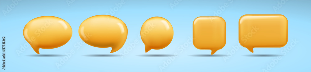 3D speech bubble cartoon, isolated on orange background. 3D Chat icon collection.