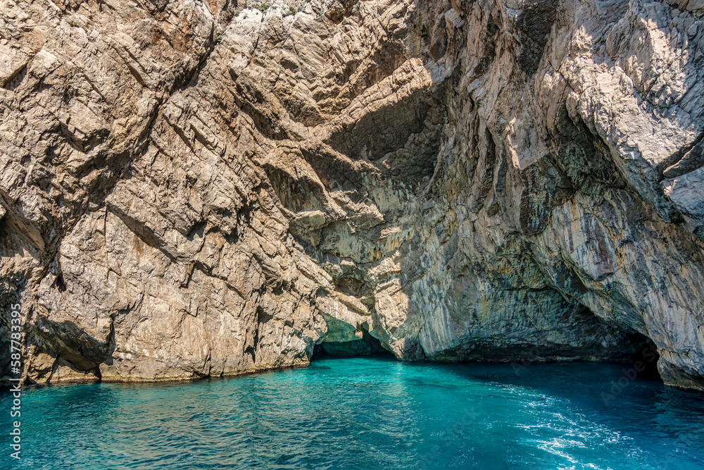 The Green Grotto also known as The Emerald Grotto, Grotta Verde, on the coast of the island of Capri in the Bay of Naples, Italy.