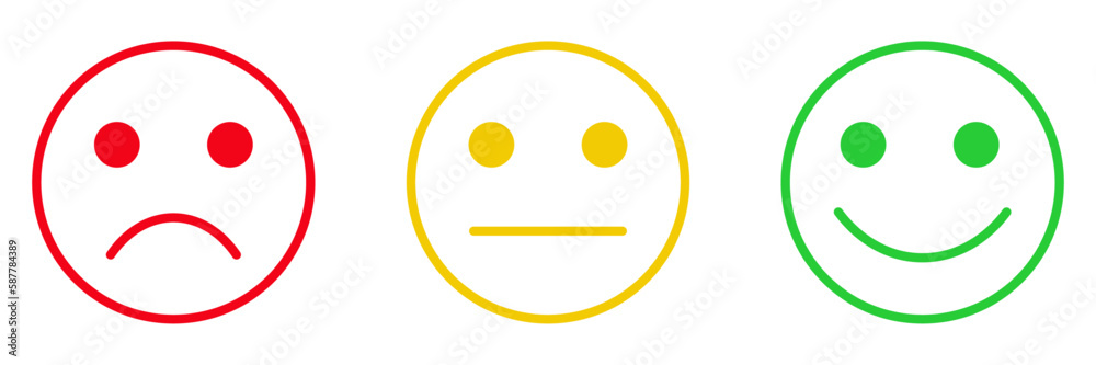 Satisfaction feedback survey emoji, flat style red, yellow, green color ...