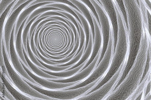 Gray swirling pattern of crooked waves on a black background. Abstract fractal 3D rendering