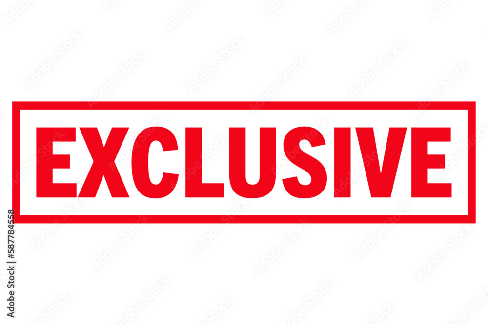 Exclusive, flat style text with red color line rectangle around. Vector illustration for stamp, seal, label, sign, symbol, video, web. Word isolated on white background. Exclusive, flat style text with red color line rectangle around. Vector illustration for stamp, seal, label, sign, symbol, video, web. Word isolated on white background.