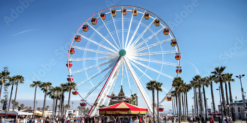 The iconic Ferris wheel in Santa Monica, United States, provides an amusement that can be enjoyed by all. - generative ai