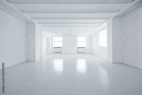 Illustration of an Empty Room with White Walls and Floor. Generative AI