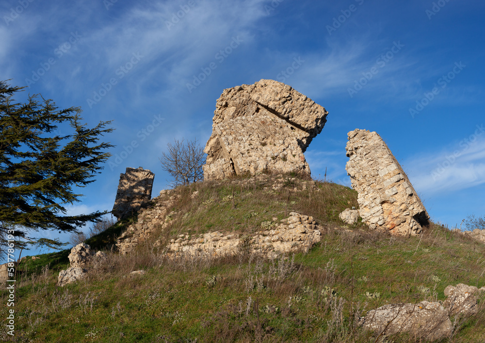 Ruins of the abandoned medieval castle of Aidone called Castellaccio