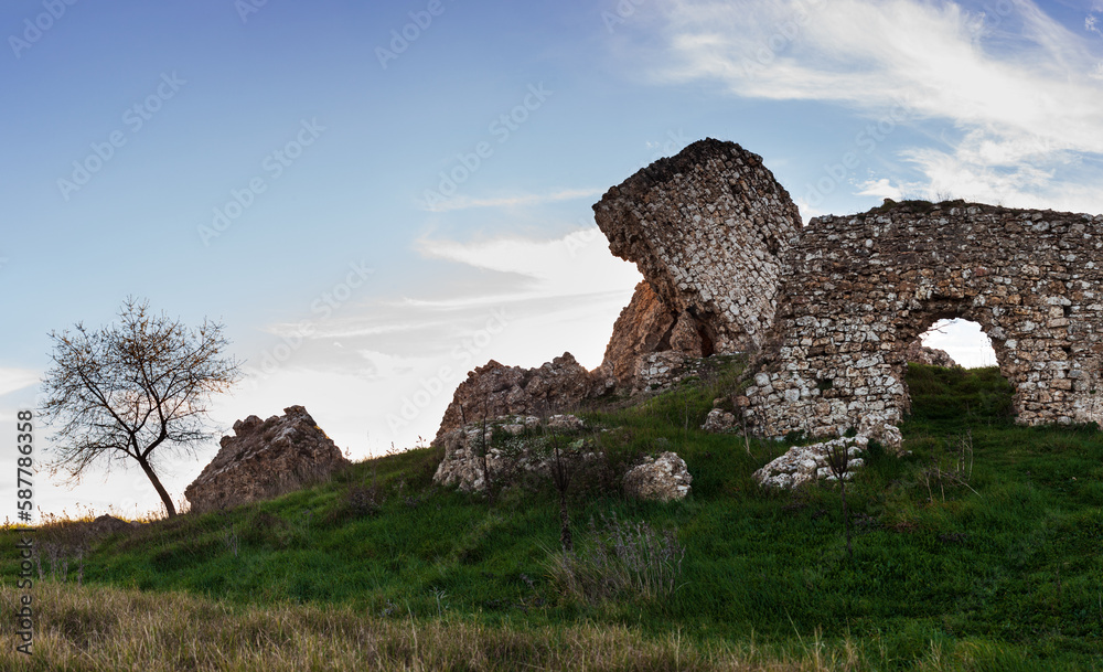 Ruins of the abandoned medieval castle of Aidone called Castellaccio