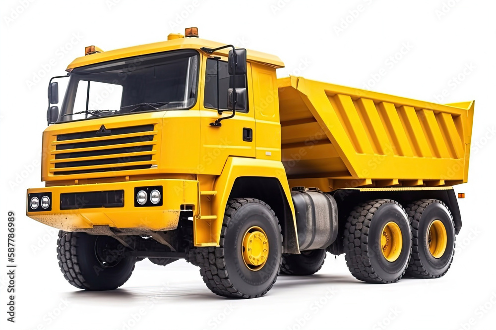 Illustration of a Yellow Dump Truck Isolated on White Background, Generative AI