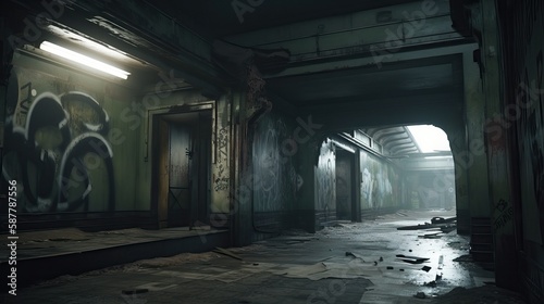 Apocalypse Metro Station: Abandoned and Desolate - Generative AI	