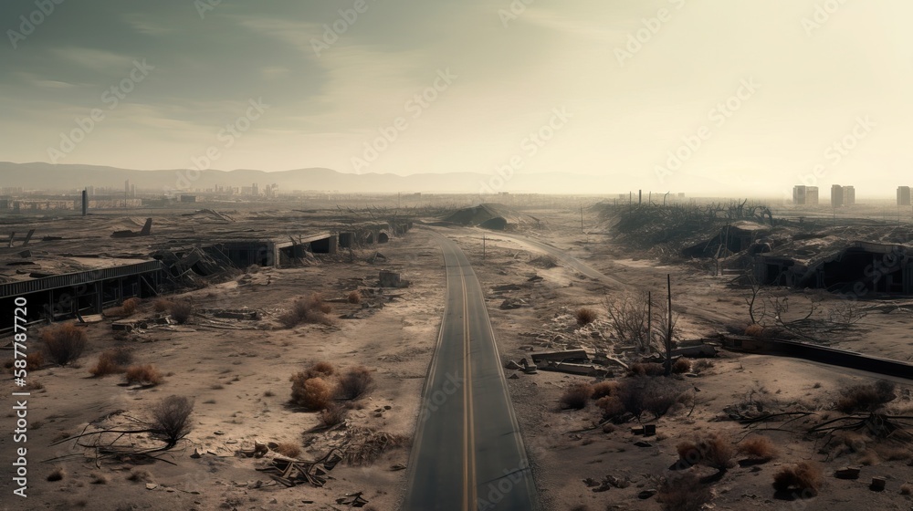 Desolate Highway Stretching into Wasteland - Generative AI	