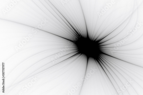 Black pattern of crooked rays from the center on a white background. Abstract fractal 3D rendering © Eugenock