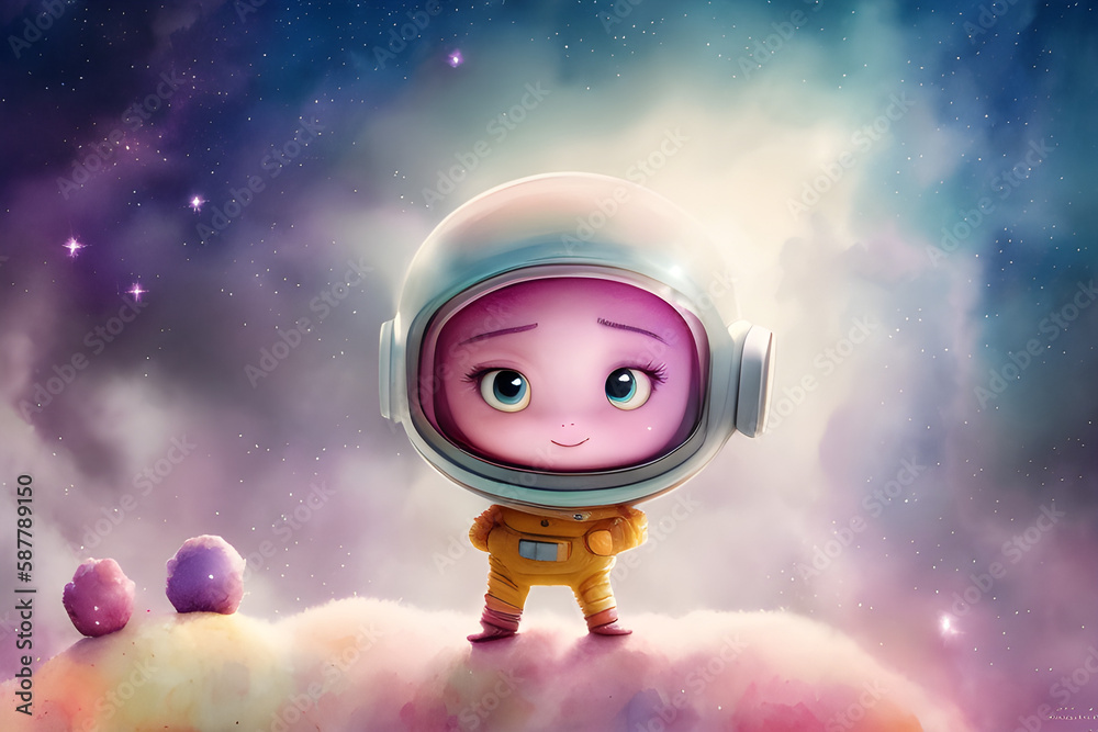 Naklejka premium ai-generated, illustration of a fictional 3d astronaut boy in space