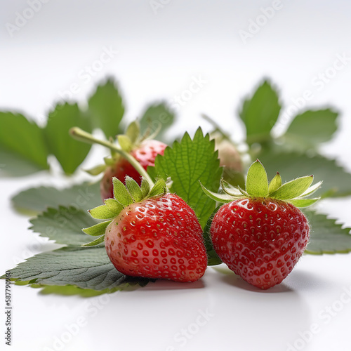 Wallpaper Mural strawberries with strawberry leaf on white background. Generative Ai Torontodigital.ca