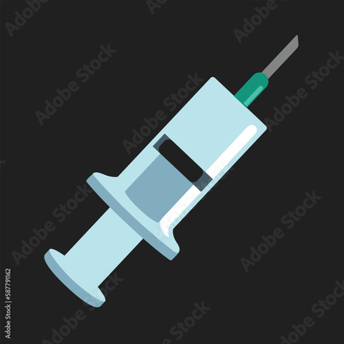 Medical syringe, vaccine, blood vector flat icon. Isolated coronavirus vaccination sign design.