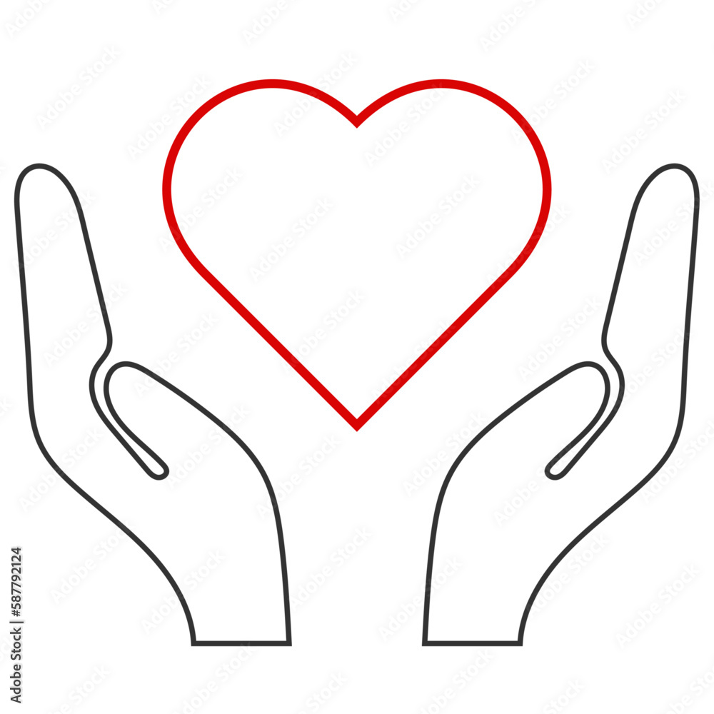 Red heart between black hands icon, flat style vector illustration object for care, love, valentine, health, charity, save, web, app, mobile, label, logo, sticker, stamp, UI. Isolated background. Red heart between black hands icon, flat style vector illustration object for care, love, valentine, health, charity, save, web, app, mobile, label, logo, sticker, stamp, UI. Isolated background.