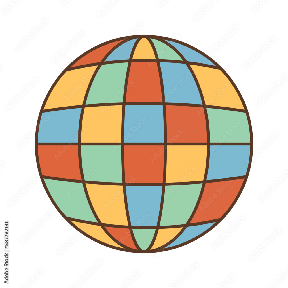70s disco ball in retro style. Vector illustration icon. Poppy print. Glowing colored ball 70s disco ball in retro style. Vector illustration icon. Poppy print. Glowing colored ball