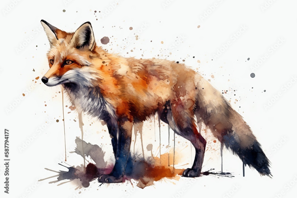Obraz premium Cute Fox Watercolor. Generative AI 