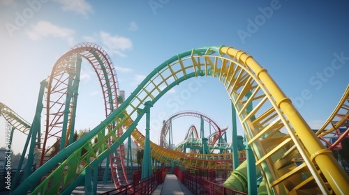 Crazy rollercoaster rides at amusement park. Generative ai