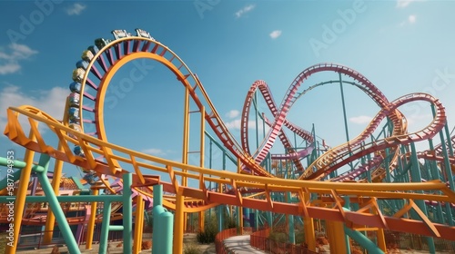Crazy rollercoaster rides at amusement park. Generative ai © cac_tus