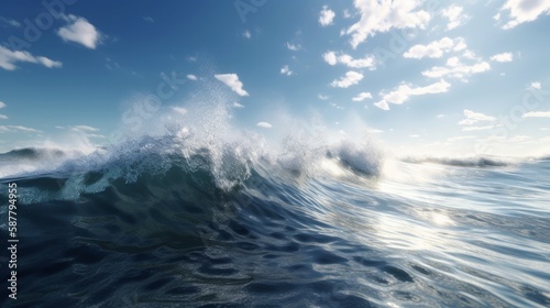 Sea waves and sky seen from speedboat moving across sea, water hitting boat. Generative ai