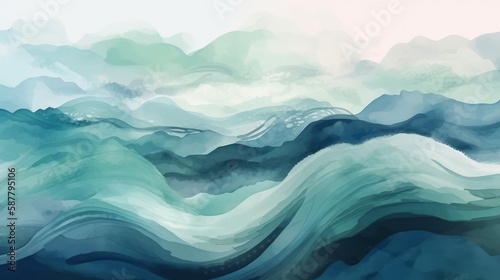 Illustrator background wave, watercolor blue pastel color, Generate AI © cac_tus