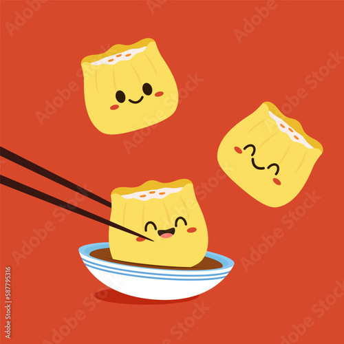Siu Mai (Shumai) – Chinese steamed dumplings. Siu Mai is Chinese food. cartoon vector.